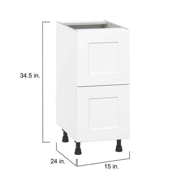 Jasmine Painted Warm White  Shaker Assembled Base Cabinet with 2 Drawers (15 in. W x 34.5 in. H x 24 in. D)