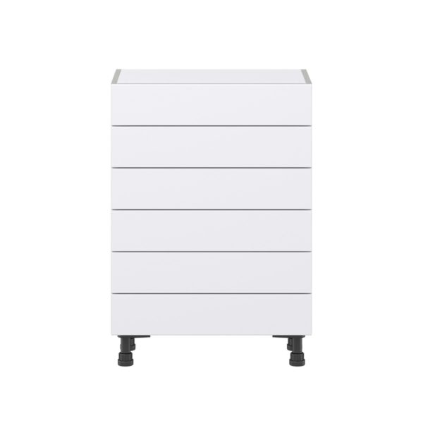 Jasmine Painted Warm White  Shaker Assembled Shallow Base Cabinet with 6 Drawers (24 in. W x 34.5 in. H x 14 in. D)