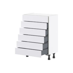 Jasmine Painted Warm White  Shaker Assembled Shallow Base Cabinet with 6 Drawers (24 in. W x 34.5 in. H x 14 in. D)