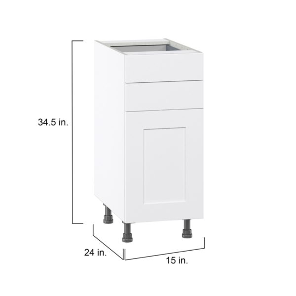 Jasmine Painted Warm White  Shaker Assembled Base Cabinet with 1 Door and Two 5 in. Drawers (15 in. W x 34.5 in. H x 24 in. D)