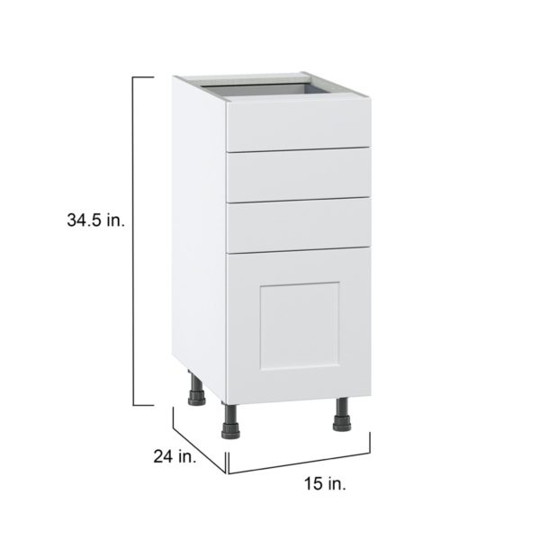 Jasmine Painted Warm White  Shaker Assembled Base Cabinet with 4 Drawers (15 in. W x 34.5 in. H x 24 in. D)