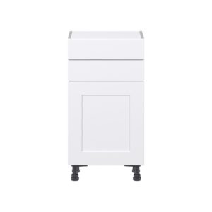 Jasmine Painted Warm White  Shaker Assembled Shallow Base Cabinet with 1 Door and Two 10 in. Drawers (18 in. W x 34.5 in. H x 14 in. D)