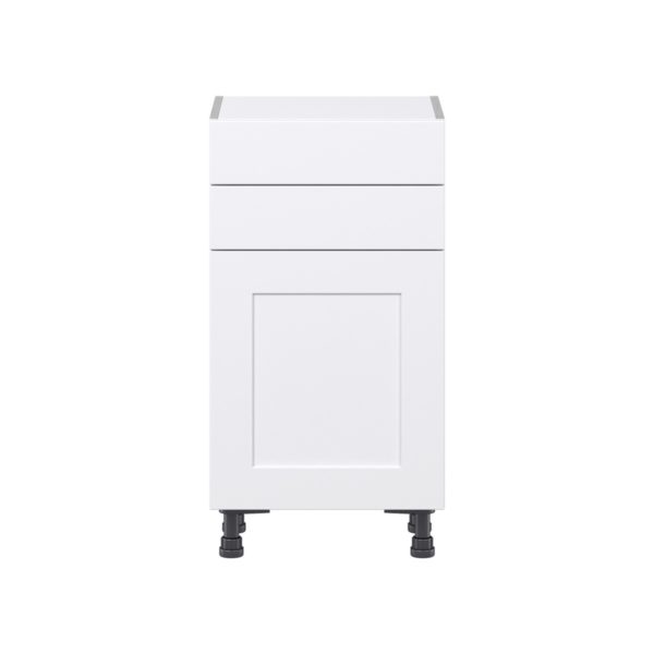 Jasmine Painted Warm White  Shaker Assembled Shallow Base Cabinet with 1 Door and Two 10 in. Drawers (18 in. W x 34.5 in. H x 14 in. D)