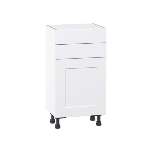 Jasmine Painted Warm White  Shaker Assembled Shallow Base Cabinet with 1 Door and Two 10 in. Drawers (18 in. W x 34.5 in. H x 14 in. D)