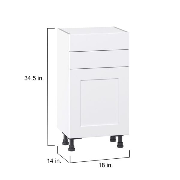 Jasmine Painted Warm White  Shaker Assembled Shallow Base Cabinet with 1 Door and Two 10 in. Drawers (18 in. W x 34.5 in. H x 14 in. D)