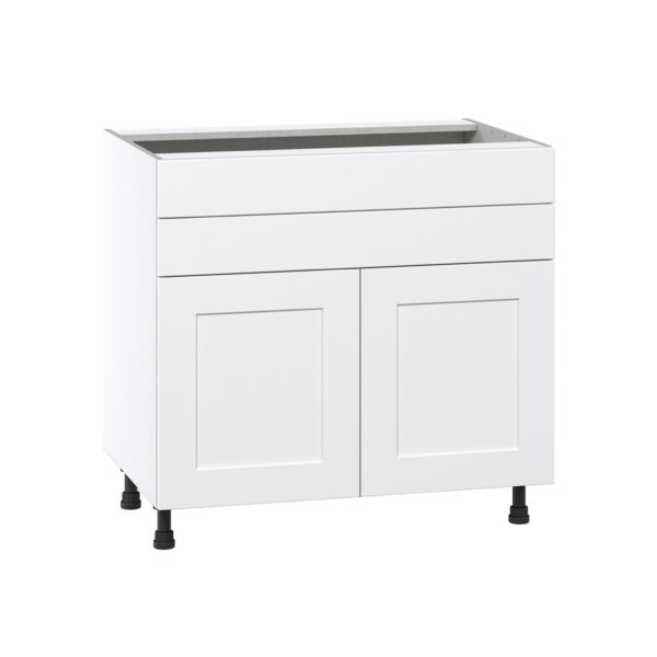 Jasmine Painted Warm White  Shaker Assembled Cooktop Base Cabinet with 2 Doors and Two 5 in. Drawers (36 in. W x 34.5 in. H x 24 in. D)