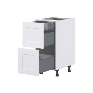 Jasmine Painted Warm White  Shaker Assembled Base Cabinet with 2 Drawers and 1 Inner Drawer (15 in. W x 34.5 in. H x 24 in. D)