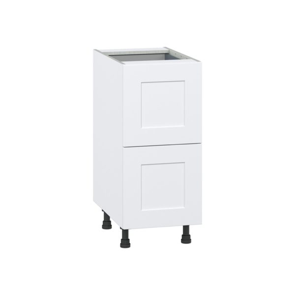 Jasmine Painted Warm White  Shaker Assembled Base Cabinet with 2 Drawers and 1 Inner Drawer (15 in. W x 34.5 in. H x 24 in. D)