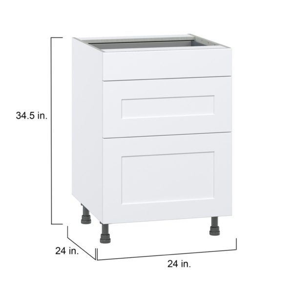 Jasmine Painted Warm White  Shaker Assembled Base Cabinet with 3 Drawers (24 in. W x 34.5 in. H x 24 in. D)