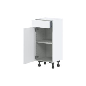 Jasmine Painted Warm White  Shaker Assembled Shallow Base Cabinet with 1 Door and 1 Drawer (15 in. W x 34.5 in. H x 14 in. D)