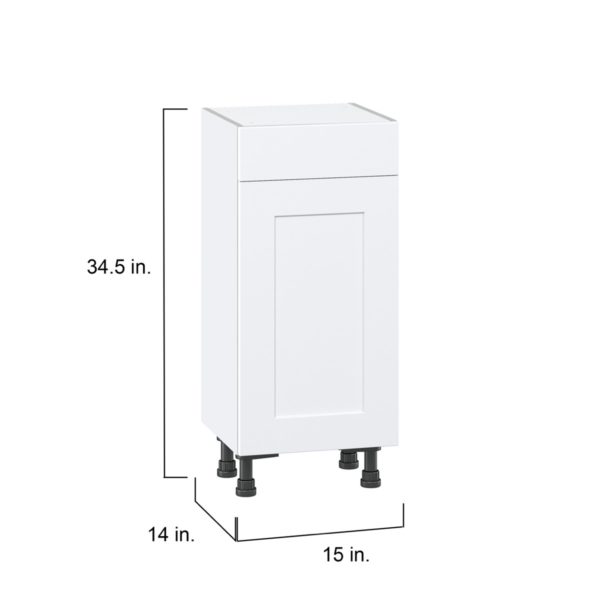 Jasmine Painted Warm White  Shaker Assembled Shallow Base Cabinet with 1 Door and 1 Drawer (15 in. W x 34.5 in. H x 14 in. D)