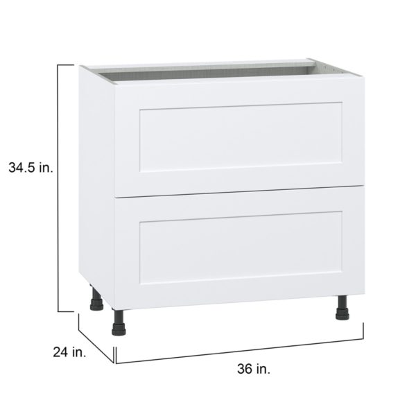 Jasmine Painted Warm White  Shaker Assembled Base Cabinet with 2 Drawers (36 in. W x 34.5 in. H x 24 in. D)