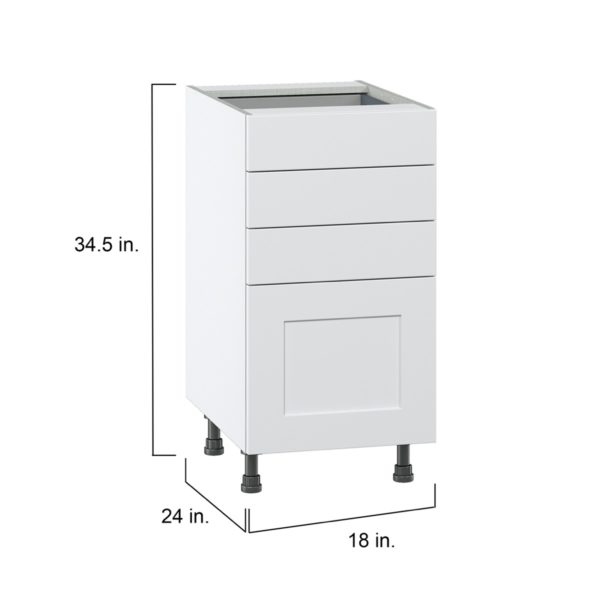 Jasmine Painted Warm White  Shaker Assembled Base Cabinet with 4 Drawers (18 in. W x 34.5 in. H x 24 in. D)