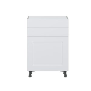 Jasmine Painted Warm White  Shaker Assembled Shallow Base Cabinet with 1 Door and Two 10 in. Drawers (24 in. W x 34.5 in. H x 14 in. D)