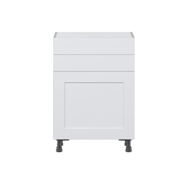 Jasmine Painted Warm White  Shaker Assembled Shallow Base Cabinet with 1 Door and Two 10 in. Drawers (24 in. W x 34.5 in. H x 14 in. D)