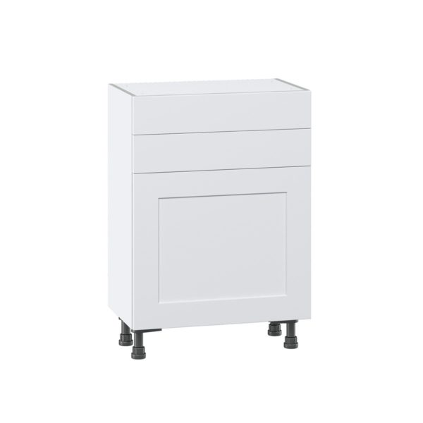 Jasmine Painted Warm White  Shaker Assembled Shallow Base Cabinet with 1 Door and Two 10 in. Drawers (24 in. W x 34.5 in. H x 14 in. D)