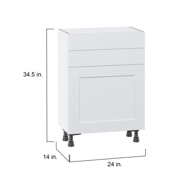 Jasmine Painted Warm White  Shaker Assembled Shallow Base Cabinet with 1 Door and Two 10 in. Drawers (24 in. W x 34.5 in. H x 14 in. D)