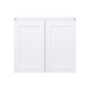 Jasmine Painted Warm White  Shaker Assembled Wall  Cabinet with 2 Full High Doors (36 in. W x 30 in. H x 14 in. D)