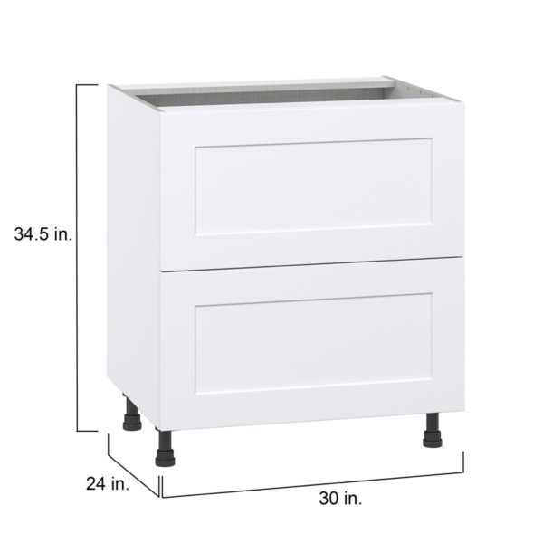 Jasmine Painted Warm White  Shaker Assembled Base Cabinet with 2 Drawers (30 in. W x 34.5 in. H x 24 in. D)