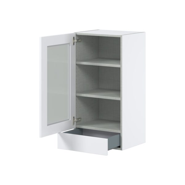 Jasmine Painted Warm White Assembled Wall  Cabinet with a Glass Door and a 5 in. Drawer (18 in. W x 35 in. H x 14 in. D)