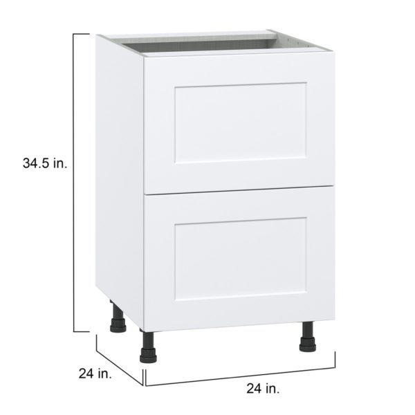 Jasmine Painted Warm White  Shaker Assembled Base Cabinet with 2 Drawers (24 in. W x 34.5 in. H x 24 in. D)