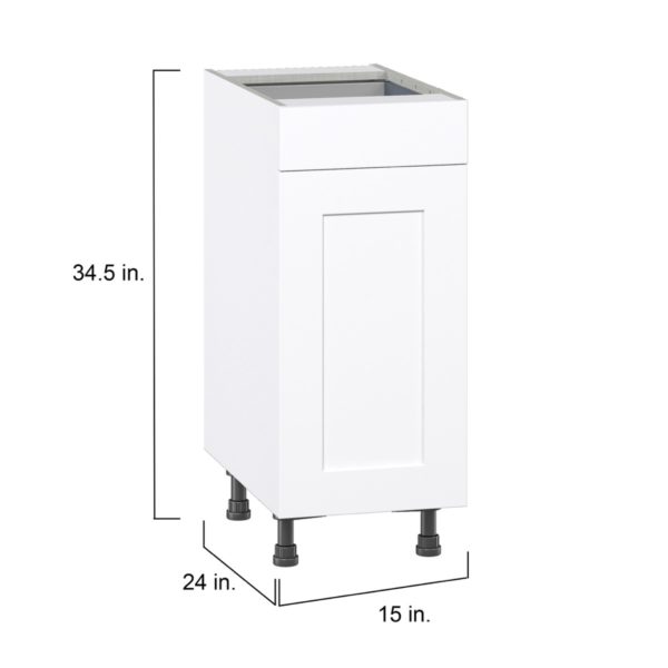 Jasmine Painted Warm White  Shaker Assembled Base Cabinet with 1 Door and 1 Drawer (15 in. W x 34.5 in. H x 24 in. D)