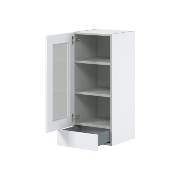 Jasmine Painted Warm White Assembled Wall  Cabinet with a Glass Door and a 5 in. Drawer (15 in. W x 35 in. H x 14 in. D)