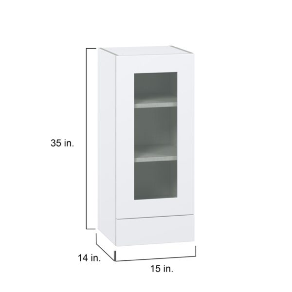 Jasmine Painted Warm White Assembled Wall  Cabinet with a Glass Door and a 5 in. Drawer (15 in. W x 35 in. H x 14 in. D)