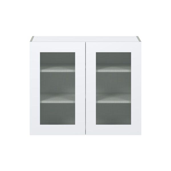 Jasmine Painted Warm White Assembled Wall  Cabinet with 2 Glass Doors (36 in. W x 30 in. H x 14 in. D)