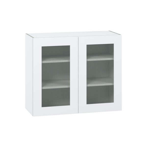 Jasmine Painted Warm White Assembled Wall  Cabinet with 2 Glass Doors (36 in. W x 30 in. H x 14 in. D)