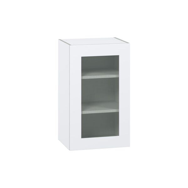 Jasmine Painted Warm White Assembled Wall  Cabinet with a Full High Glass Door (18 in. W x 30 in. H x 14 in. D)