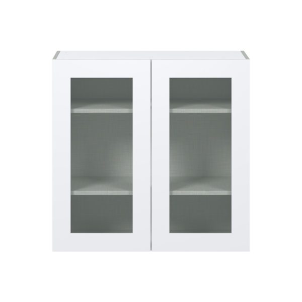 Jasmine Painted Warm White Assembled Wall  Cabinet with 2 Glass Doors (36 in. W x 35 in. H x 14 in. D)