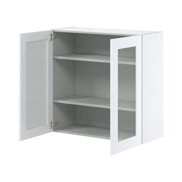 Jasmine Painted Warm White Assembled Wall  Cabinet with 2 Glass Doors (36 in. W x 35 in. H x 14 in. D)