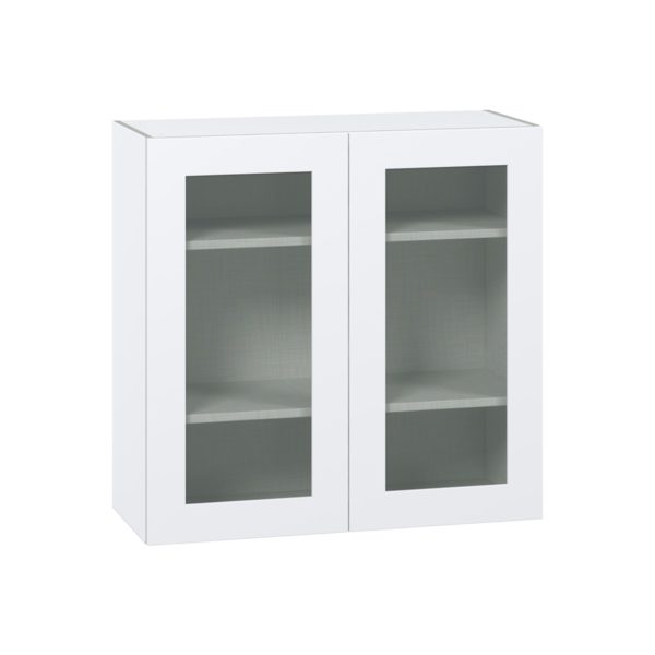 Jasmine Painted Warm White Assembled Wall  Cabinet with 2 Glass Doors (36 in. W x 35 in. H x 14 in. D)