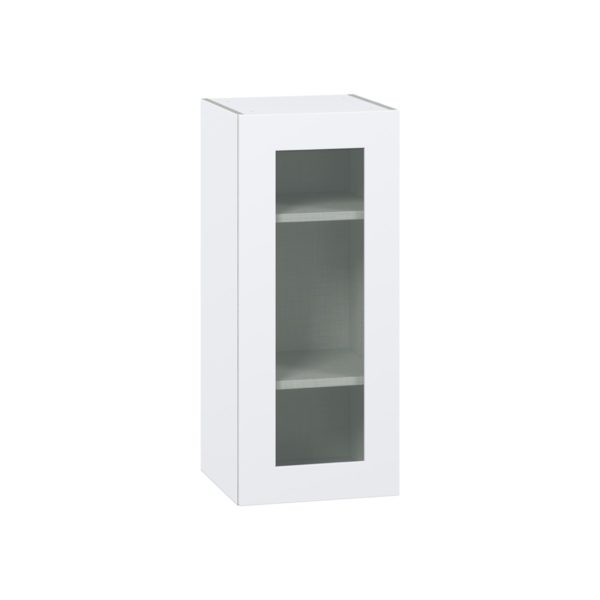 Jasmine Painted Warm White Assembled Wall  Cabinet with a Full High Glass Door (15 in. W x 35 in. H x 14 in. D)