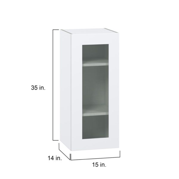 Jasmine Painted Warm White Assembled Wall  Cabinet with a Full High Glass Door (15 in. W x 35 in. H x 14 in. D)