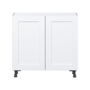 Jasmine Painted Warm White  Shaker Assembled Shallow Base Cabinet with 2 Full High Doors (36 in. W x 34.5 in. H x 14 in. D)