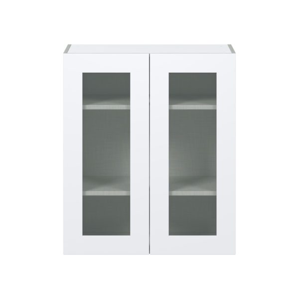 Jasmine Painted Warm White Assembled Wall  Cabinet with 2 Glass Doors (30 in. W x 35 in. H x 14 in. D)