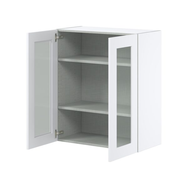 Jasmine Painted Warm White Assembled Wall  Cabinet with 2 Glass Doors (30 in. W x 35 in. H x 14 in. D)