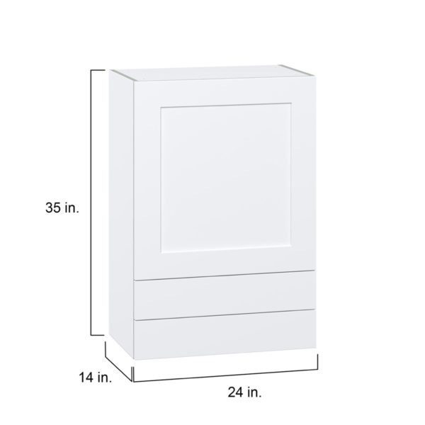 Jasmine Painted Warm White  Shaker Assembled Wall  Cabinet with a Door and Two 5 in. Drawers (24 in. W x 35 in. H x 14 in. D)