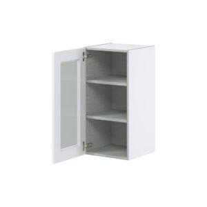 Jasmine Painted Warm White Assembled Wall  Cabinet with a Full High Glass Door (15 in. W x 30 in. H x 14 in. D)