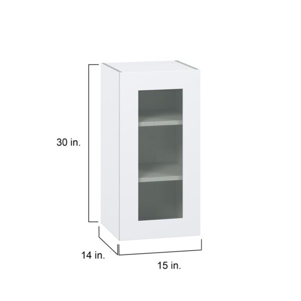 Jasmine Painted Warm White Assembled Wall  Cabinet with a Full High Glass Door (15 in. W x 30 in. H x 14 in. D)