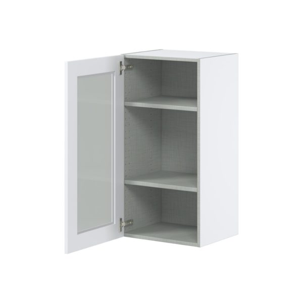 Jasmine Painted Warm White Assembled Wall  Cabinet with a Full High Glass Door (18 in. W x 35 in. H x 14 in. D)