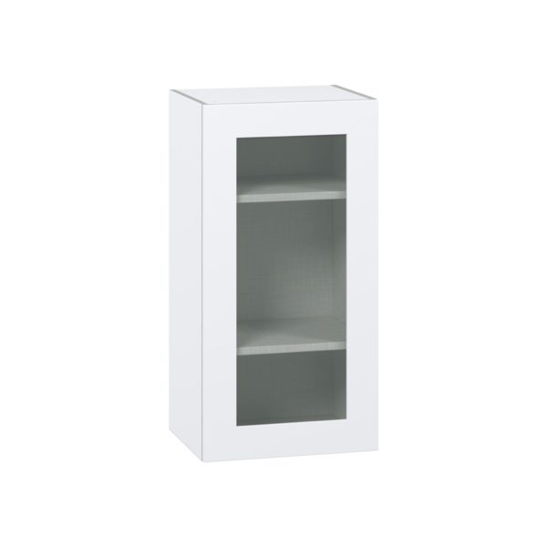 Jasmine Painted Warm White Assembled Wall  Cabinet with a Full High Glass Door (18 in. W x 35 in. H x 14 in. D)