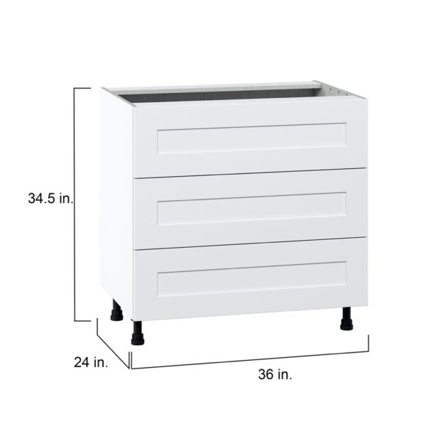 Jasmine Painted Warm White  Shaker Assembled Cooktop Base Cabinet with Three 10 in. Drawers (36 in. W x 34.5 in. H x 24 in. D)