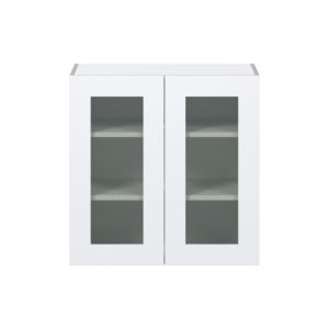 Jasmine Painted Warm White Assembled Wall  Cabinet with 2 Glass Doors (30 in. W x 30 in. H x 14 in. D)