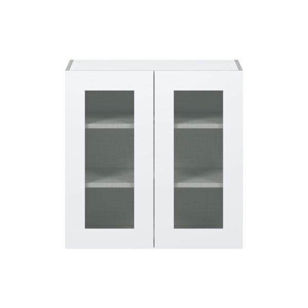 Jasmine Painted Warm White Assembled Wall  Cabinet with 2 Glass Doors (30 in. W x 30 in. H x 14 in. D)