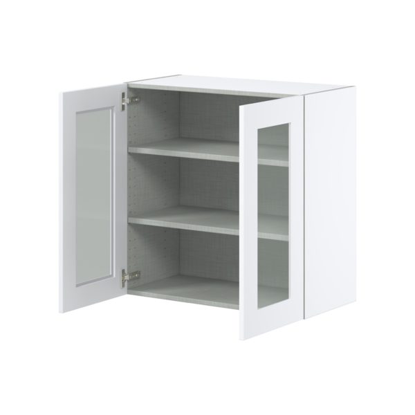 Jasmine Painted Warm White Assembled Wall  Cabinet with 2 Glass Doors (30 in. W x 30 in. H x 14 in. D)