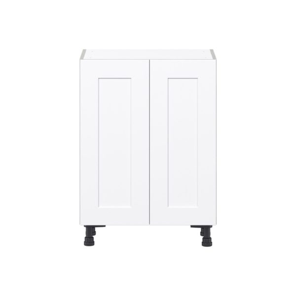 Jasmine Painted Warm White  Shaker Assembled Shallow Base Cabinet with 2 Full High Doors and 3 Inner Drawers (24 in. W x 34.5 in. H x 14 in. D)