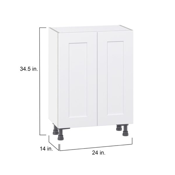 Jasmine Painted Warm White  Shaker Assembled Shallow Base Cabinet with 2 Full High Doors and 3 Inner Drawers (24 in. W x 34.5 in. H x 14 in. D)